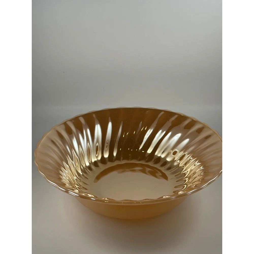 3 Vintage Anchor Hocking Fire King Peach Luster Swirl Vegetable Bowls 8.5” 3.75”